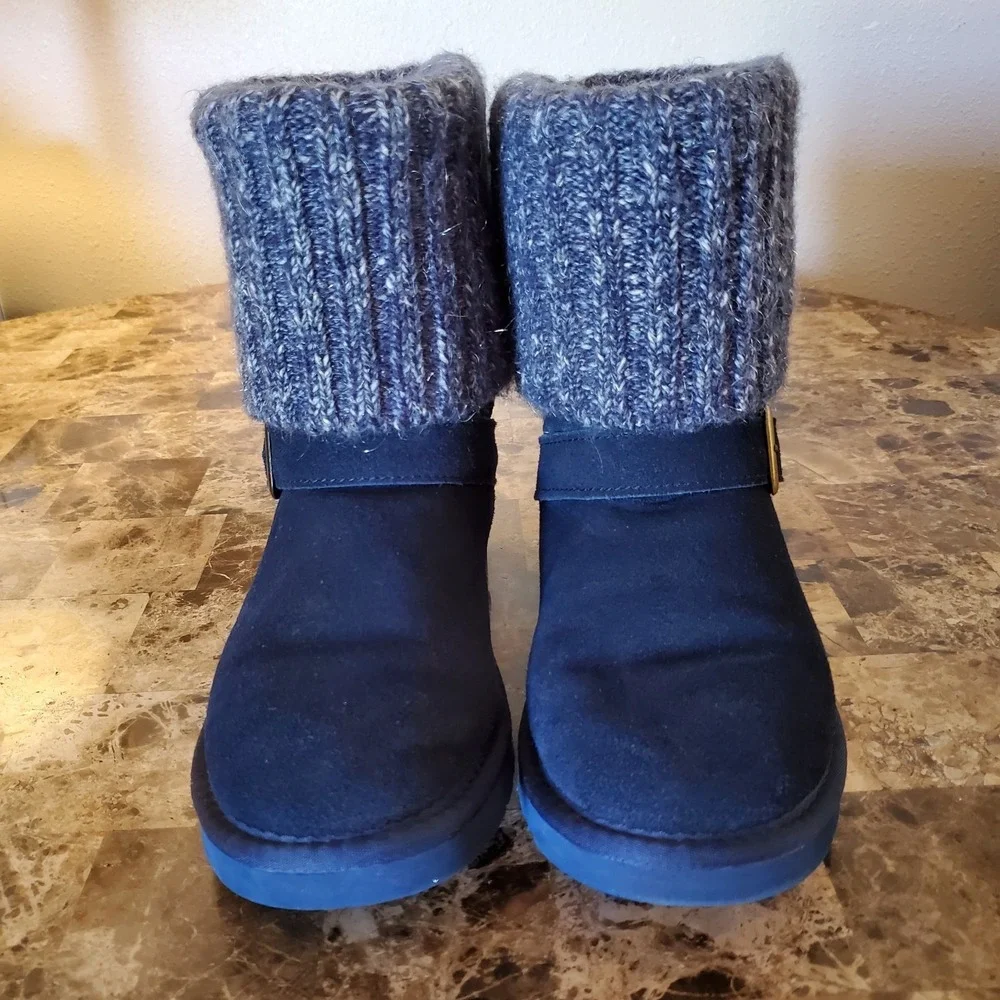 Lamo sz 6 blue suede‎ Hurricane booties faux fur lining buckle cozy winter cabin